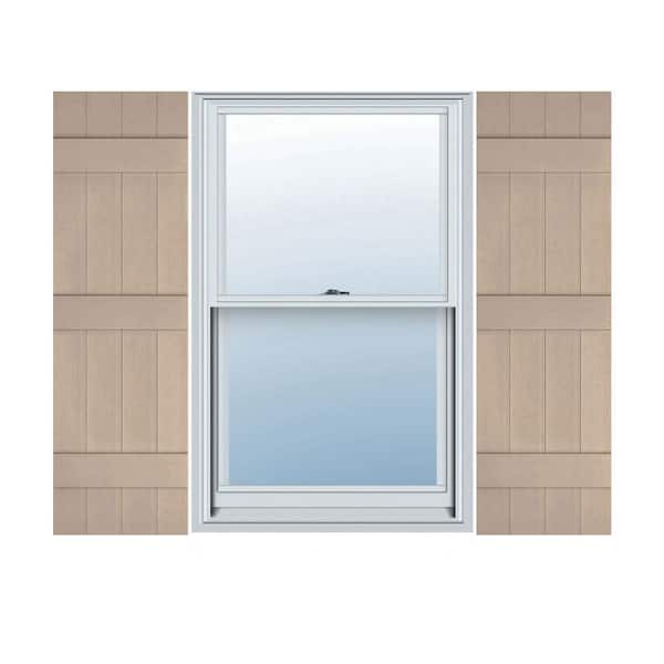 Ekena Millwork 14 in. x 66 in. Lifetime Vinyl Custom Four Board Joined Board and Batten Shutters Pair Wicker