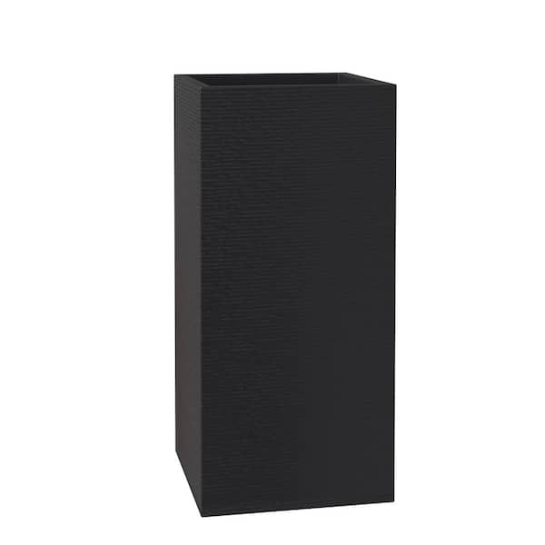 Bloom Square 9" Wide Planter Pot in Fiberstone Modern Garden Flower Plant Box for Indoor/Outdoor in Black, 20 in. Tall