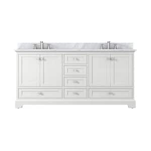 72 in. W x 22 in. D x 35 in. H Freestanding Bath Vanity in White with White Natural Marble Top