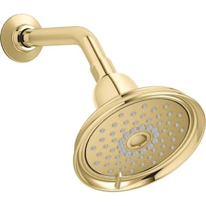 Bancroft 3-Spray Patterns 6 in. Wall Mount Fixed Shower Head in Vibrant Polished Brass