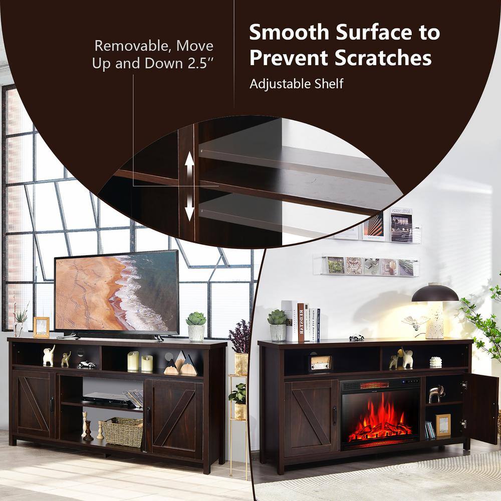 Coffee Brown 59'' Wood TV Stand with Fireplace Cabinet