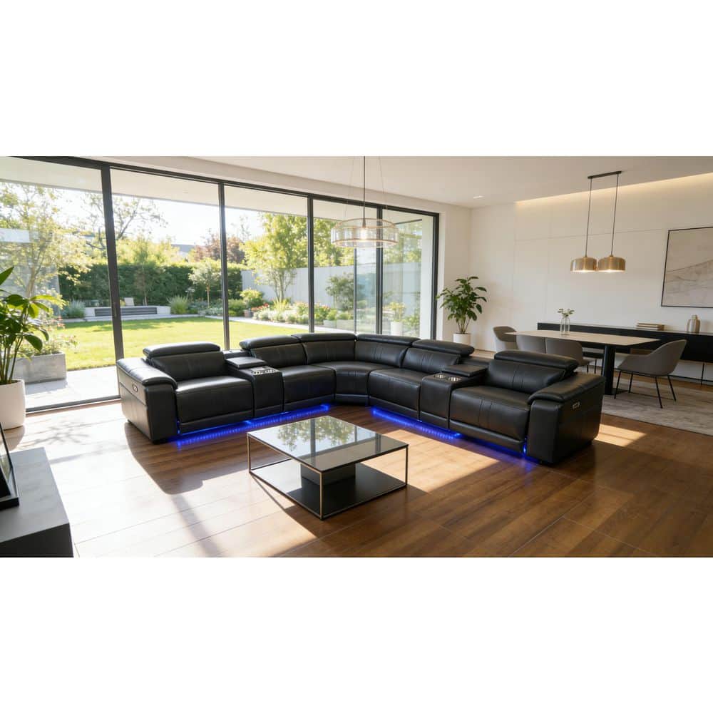 227 in. Faux Leather L-Shaped Power Recliner Sectional Sofa in Dark Gray with Bluetooth Speakers and Storage Console price history on PriceWatchPro