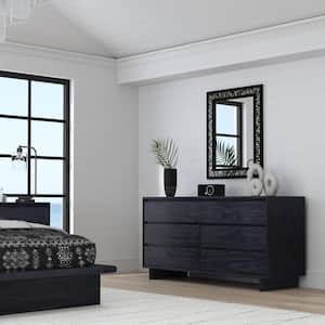 Halmstad Black 6 Drawer 62 in. Wide Wood Panel Dresser