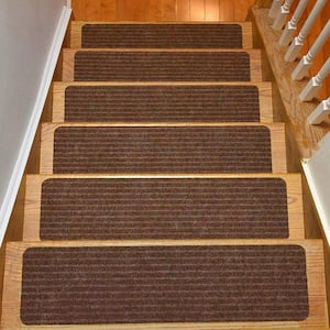 Old Brown 7 in. x 24 in. Indoor Carpet Stair Treads Slip Resistant Backing (Set of 13)