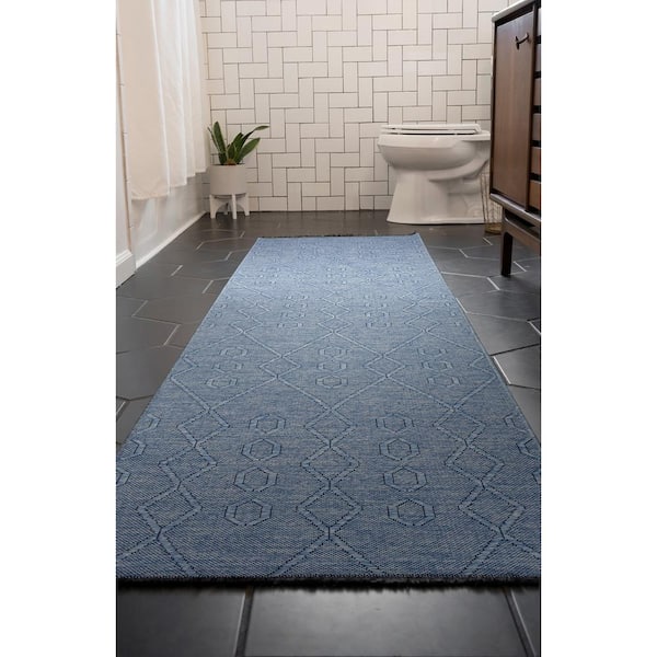 Alma Blue 2 ft. x 8 ft. Geometric Machine Washable Indoor Runner Rug