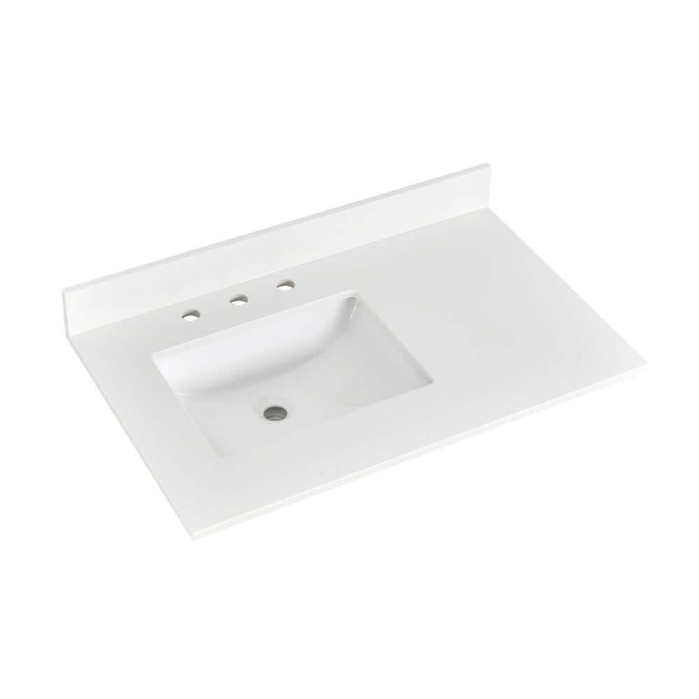 YASINU 36 in. W. x 22 in. D Quartz White Rectangular Single Sink Bath Vanity Top in White with ...