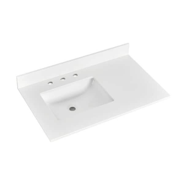 YASINU 36 in. W. x 22 in. D Quartz White Rectangular Single Sink Bath Vanity Top in White with Backsplash