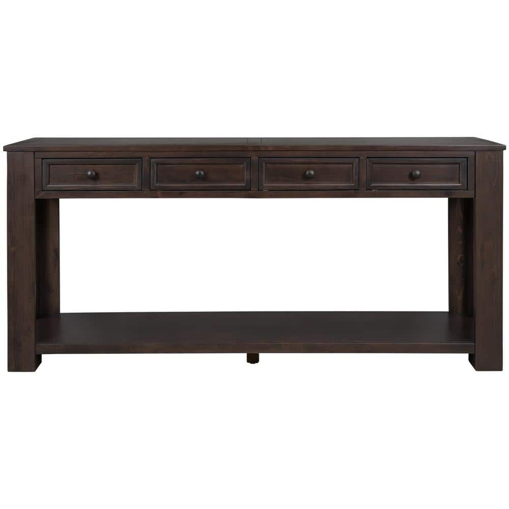 63 in. W x 14 in. D x 30 in. H Espresso Brown Linen Cabinet Console Table w