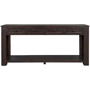 63 in. W x 14 in. D x 30 in. H Espresso Brown Linen Cabinet Console Table with Storage Drawers and Bottom Shelf