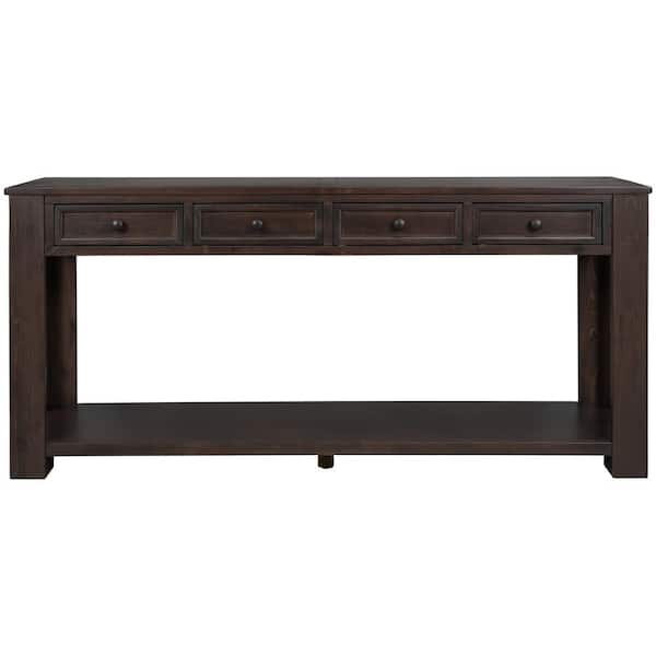 Unbranded 63 in. W x 14 in. D x 30 in. H Espresso Brown Linen Cabinet Console Table with Storage Drawers and Bottom Shelf