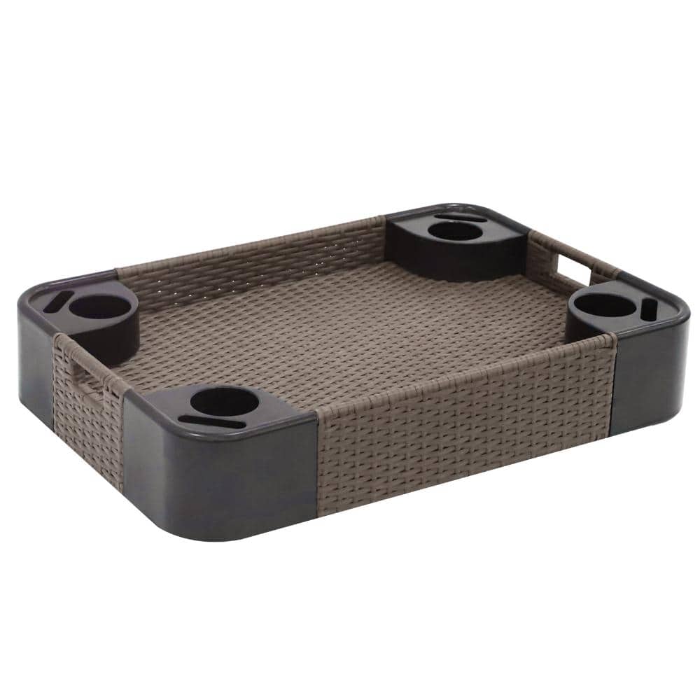 Rectangle Wicker Pool Floating Tray w/ 4 Cup Holders Handle Phone Slot Water-Resistant for Beverage Food Snacks, Blue price history on PriceWatchPro
