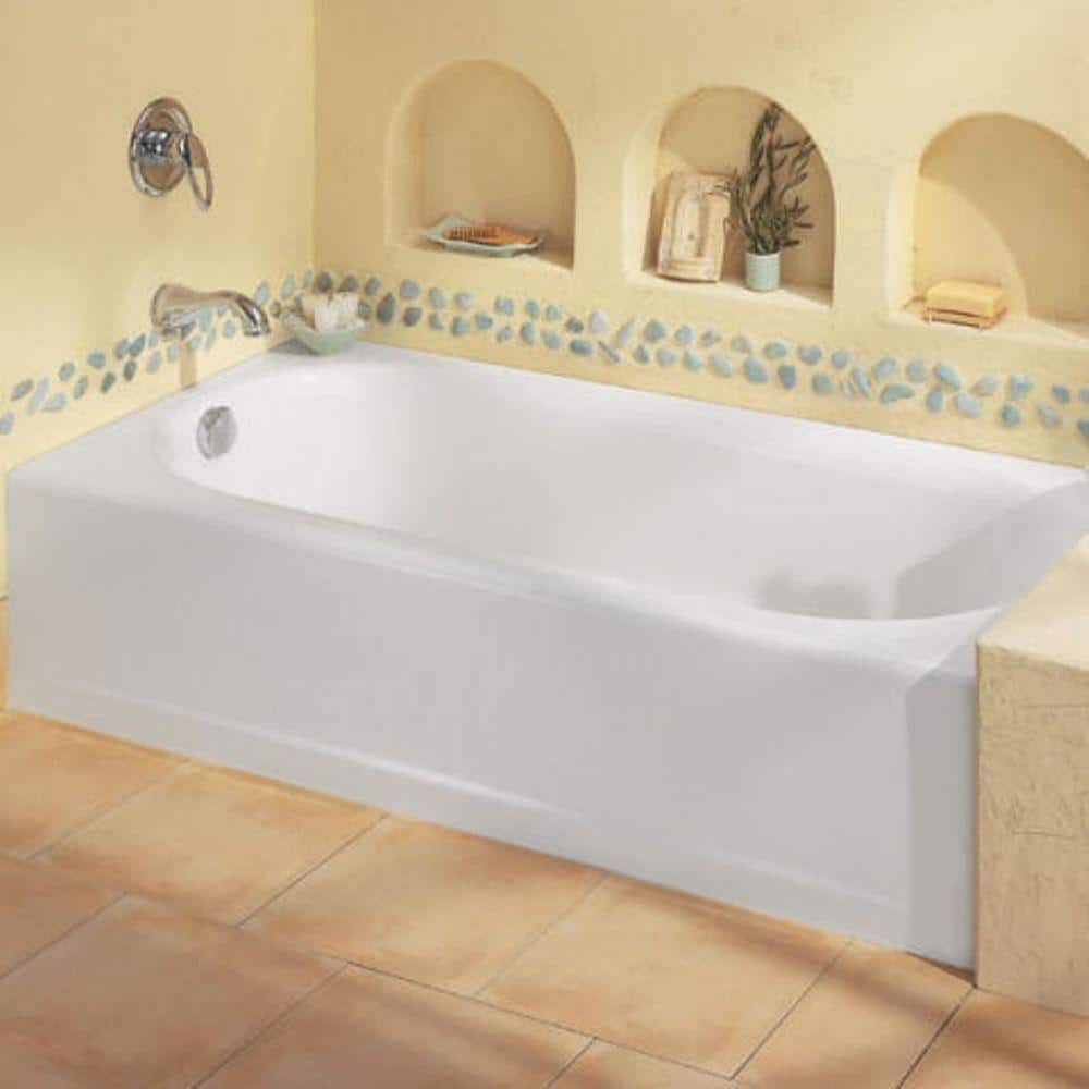 White 61'' Cast Iron Alcove Bathtub with Left Drain
