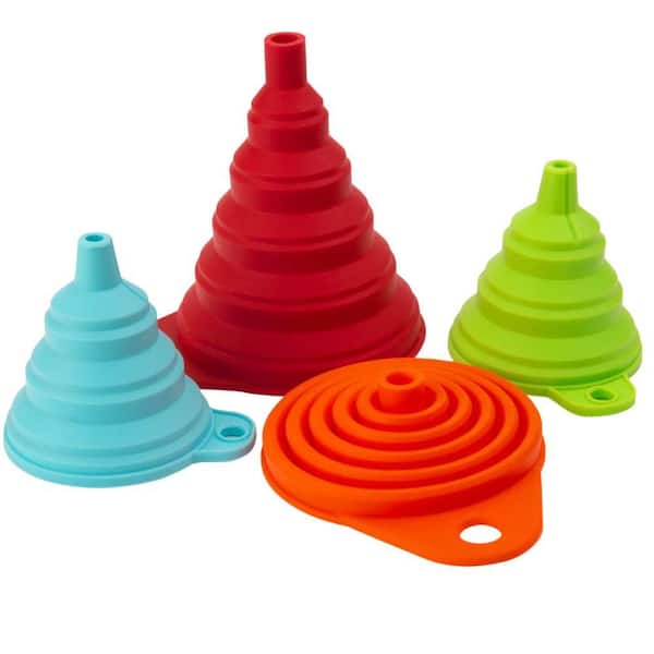 Silicone Collapsible Funnel Set 4 Pack - Foldable Food Grade Funnels for Bottles, Jars and Liquid Transfer