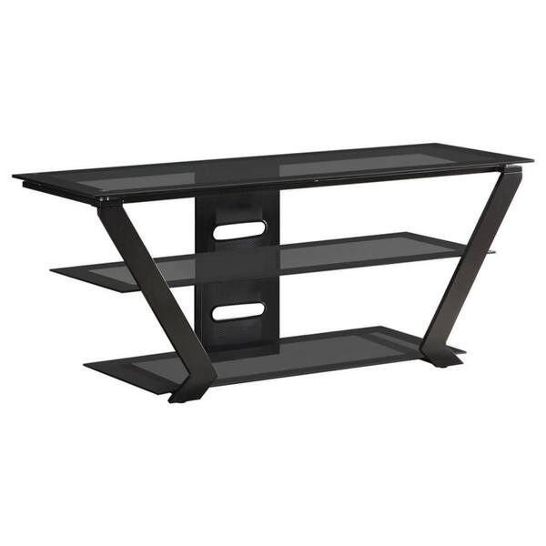 Benjara 50 in. BLACK GLASS TV Stand Fits TVs up to 38 in. with Metal