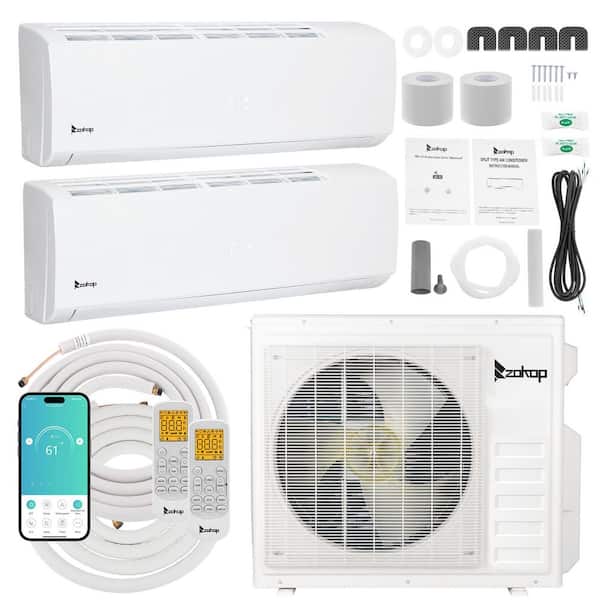 20 SEER2 28,000 BTU 2.25-Ton 2-Zone WiFi Ductless Mini Split Air Conditioner with Heat Pump 12K Plus 12K