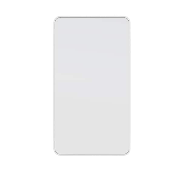 Glass Warehouse 22 in. W x 40 in. H Stainless Steel Framed Radius Corner Bathroom Vanity Mirror in White