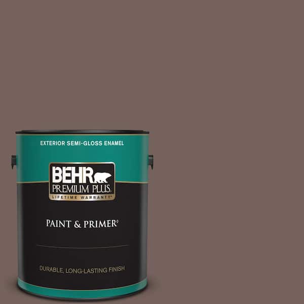 BEHR PREMIUM PLUS 1 gal. #730B-6 Sweet Truffle Semi-Gloss Enamel Exterior Paint & Primer