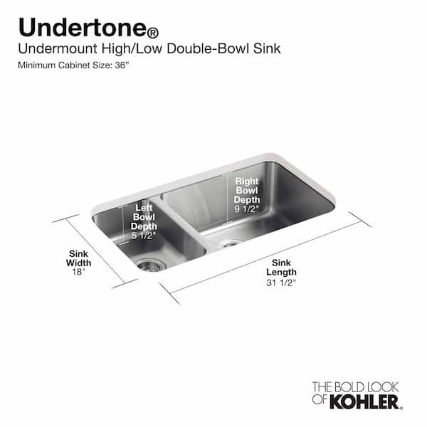 KOHLER Undertone Drop-In/Undermount Stainless Steel 18 in. Single Basin Kitchen Sink