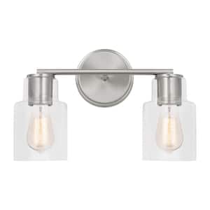 Sayward 14.125 in. W x 9.625 in. H 2-Light Brushed Steel Bathroom Vanity Light with Clear Glass Shades