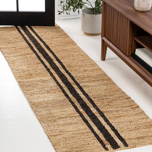 JONATHAN Y Olivier Rustic Beach House Wide Ticking Stripe Jute Natural/Black 2 ft. x 8 ft. Runner Rug