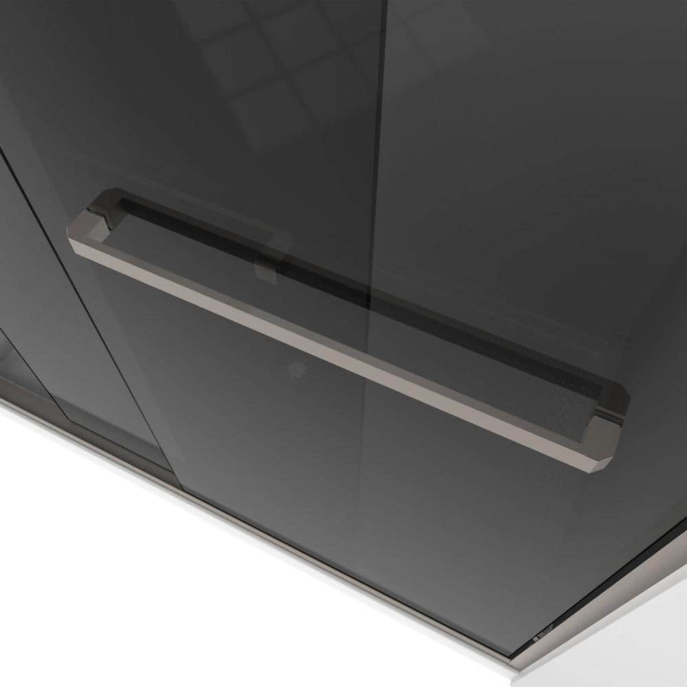 Encore Brushed Nickel Semi-Frameless Sliding Tub Door with Smoke Gray Glass