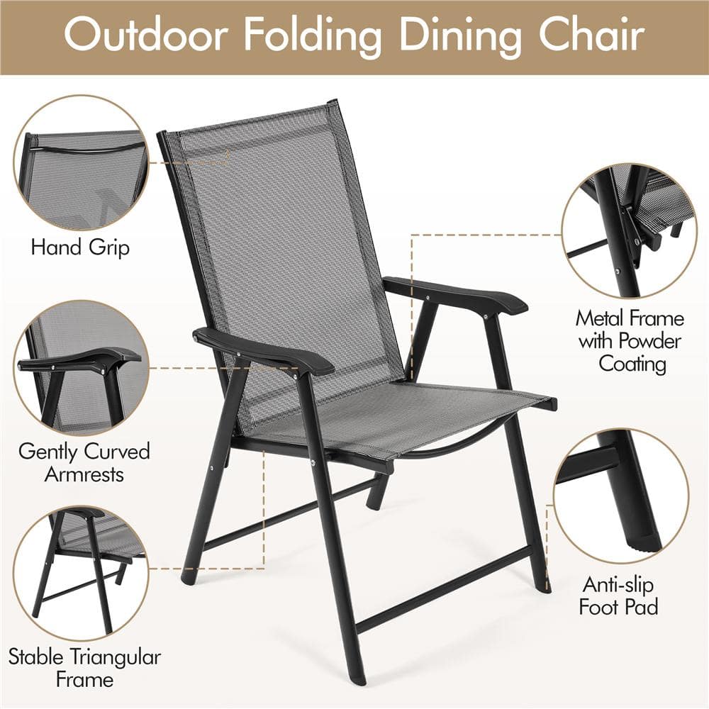 Gray Steel Folding Arm Dining Chairs, Set of 2