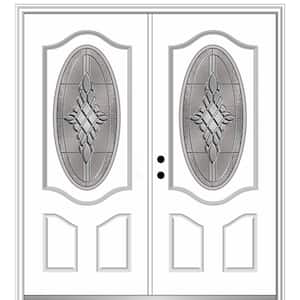 72 in. x 80 in. Grace Right-Hand Inswing Oval-Lite Decorative Primed Fiberglass Prehung Front Door on 4-9/16 in. Frame