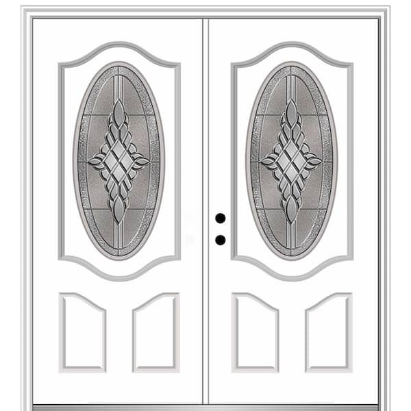 MMI DOOR 72 in. x 80 in. Grace Right-Hand Inswing Oval-Lite Decorative Primed Fiberglass Prehung Front Door on 4-9/16 in. Frame