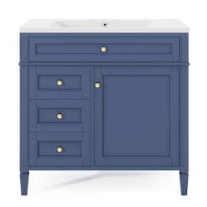 36 in. W. x 18 in. D x 33 in. H Single Sink Freestanding Bath Vanity in Blue with White Cultured Marble Top