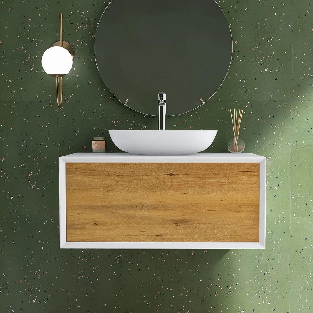 36 in. W x 22 in. W x 19.5 in. H Bath Vanity in Oak with White Solid Surface Top price history on PriceWatchPro