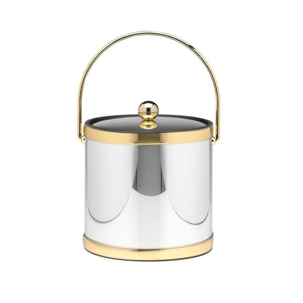 Kraftware Mylar Polished Chrome and Brass 3 Qt. Ice Bucket with Metal Cover