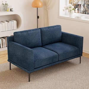 Modern 55.1 in. Square Arm Fabric Rectangle Sofa in Blue