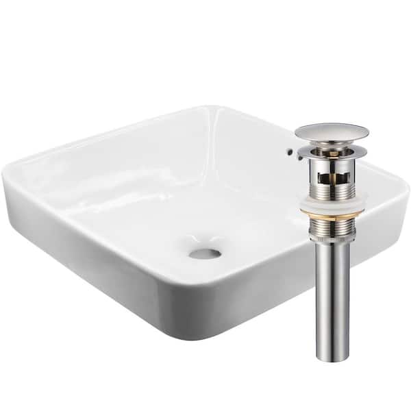 Novatto 16.75 in. Square Drop-In Bathroom Sink in White Porcelain with Overflow Drain in Brushed Nickel