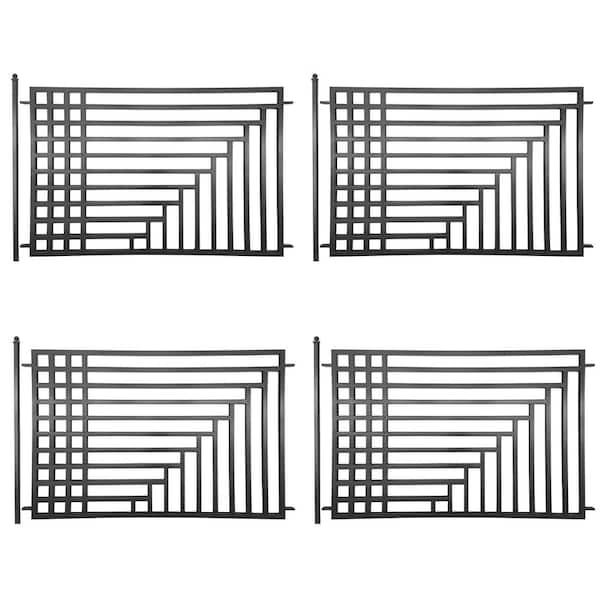 ALEKO 32 ft. x 5 ft. Steel Kyiv Style Security Spaced Bar Flat Top Flat Metal Fence Panel Kit 4-Panel Gate Fence