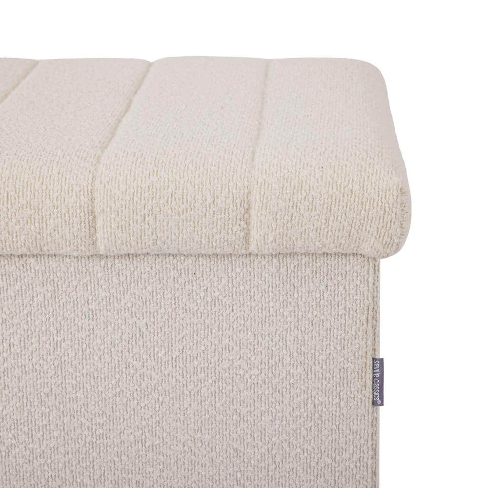 30" White Boucle Upholstered Storage Ottoman Bench