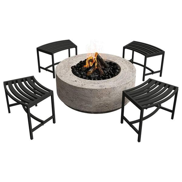 WIAWG Outdoor Fire Pit Seating, Coated Black Metal Outdoor Stool Bench, Metal Curved Fire Pit Bench Set of 4, Steel Backless