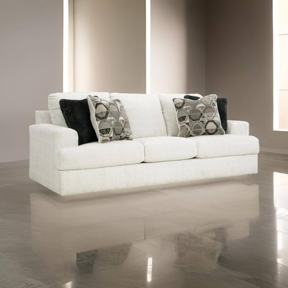 Henly 96 in. Straight Arm Polyester Rectangle Oversized Sofa in White, Gray, Black and Ivory