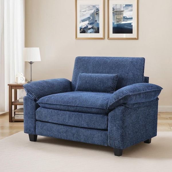 Yumi Modern Large Navy Chenille Fabric Armchair Set of 1 Accent Chair with 3-Layer Seat Cushion