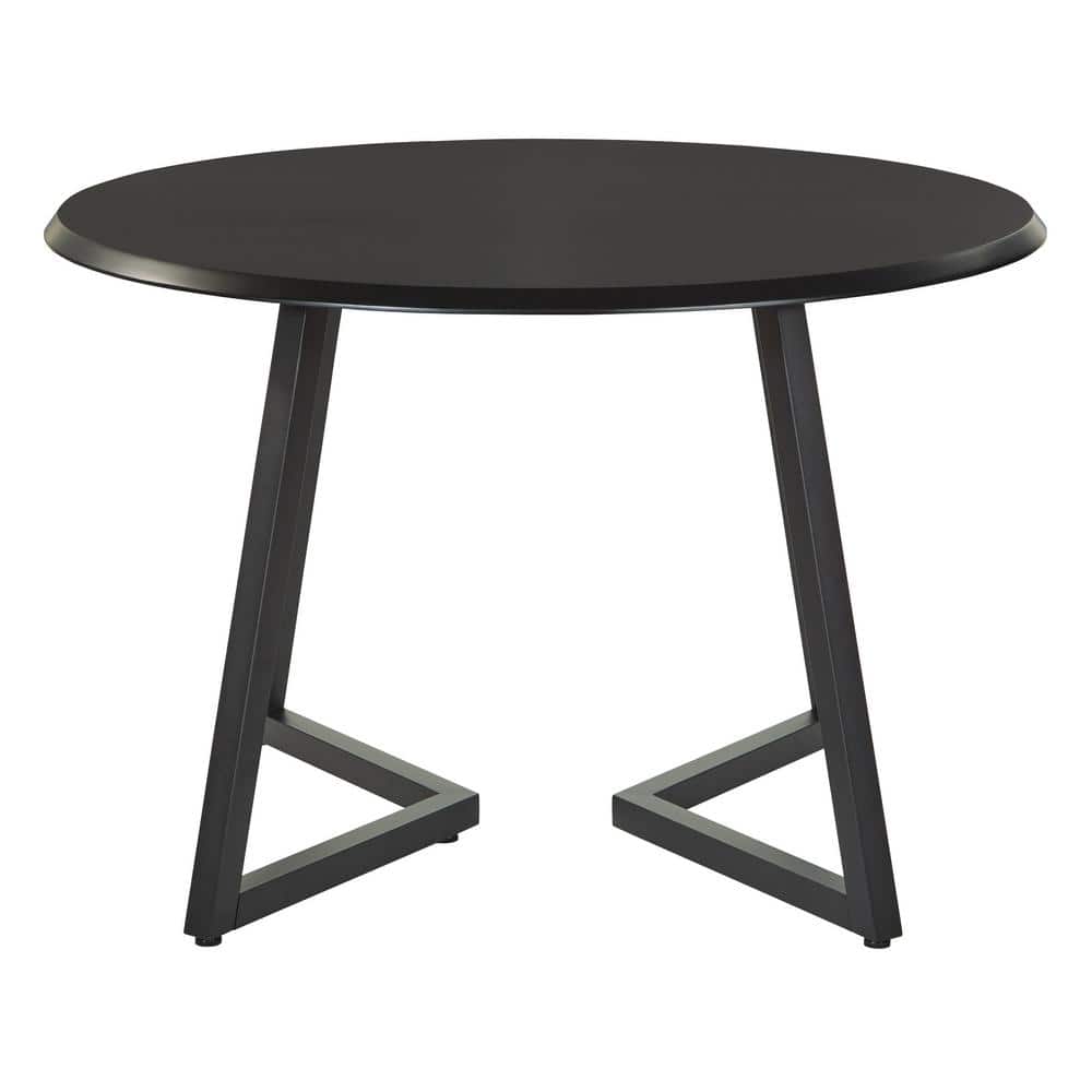 Metro Round Black Veneer Top Dining Table with Metal Base, 45.5 inches