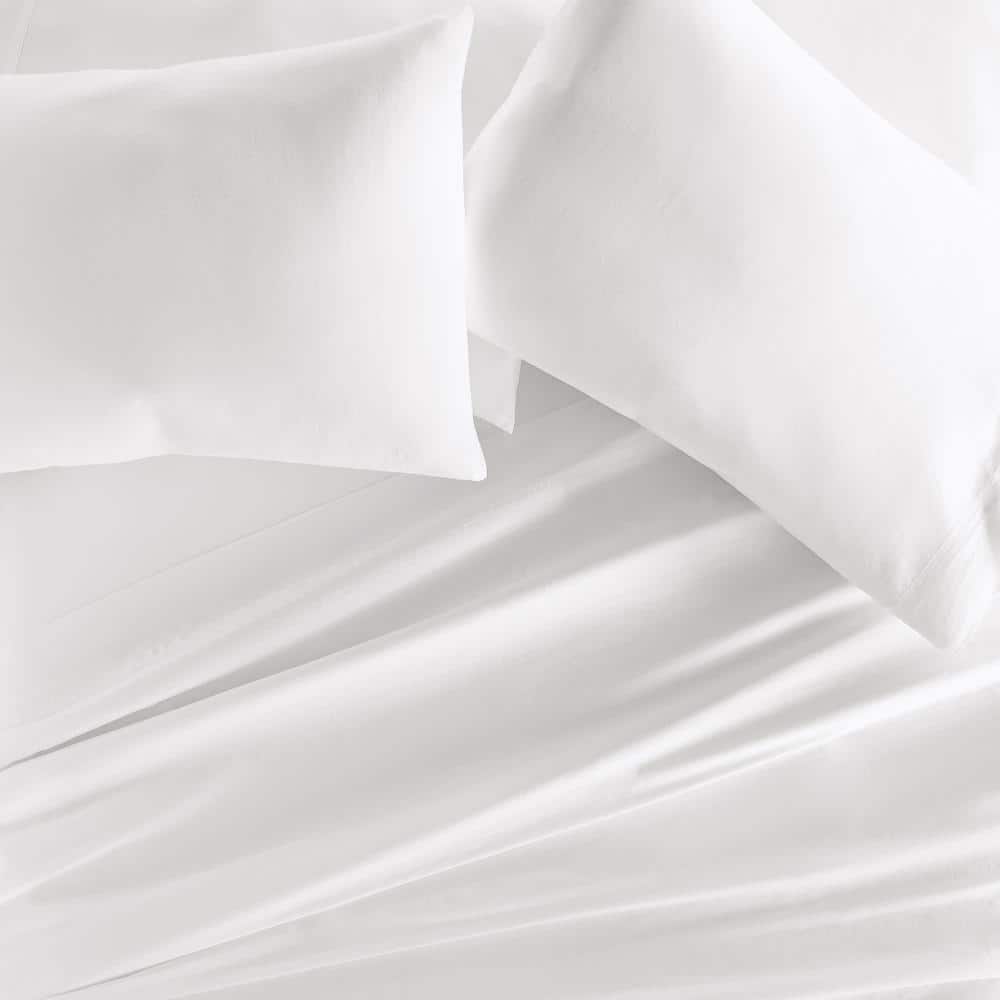 Queen White Solid Cotton Sateen Sheet Set