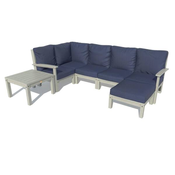 Highwood Bespoke Deep Seating 7-Piece Plastic Outdoor Sectional Set with Ottoman and Side Table and with Cushions