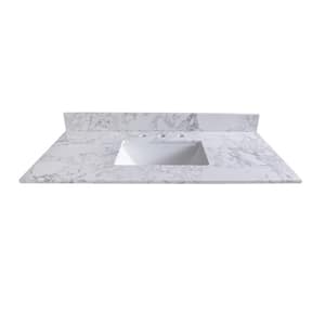 49 in. W x 22 in. D Engineered Stone composite Vanity Top in White with White Rectangular Single Sink and Backsplash