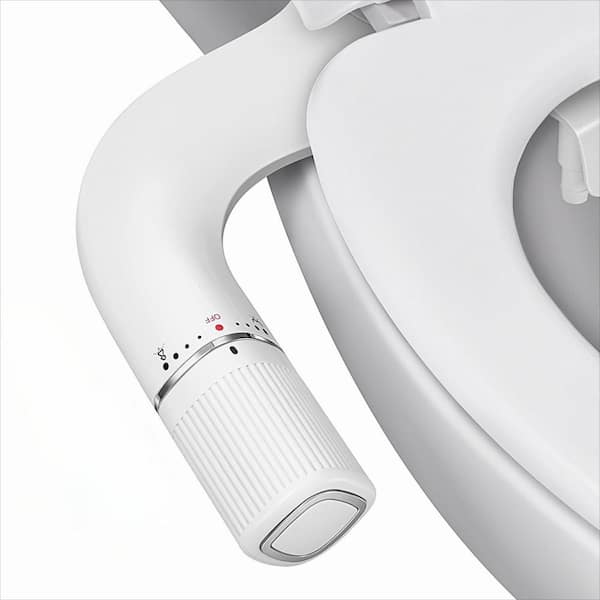 Silver Ultra-Slim Bidet Attachment, Dual Nozzle with Adjustable Cold Water Pressure and Stainless Steel Inlet
