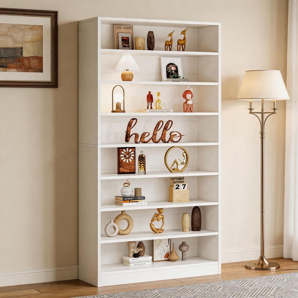 BYBLIGHT Eulas 71 in. Tall White Wood Standard Bookcase, Open