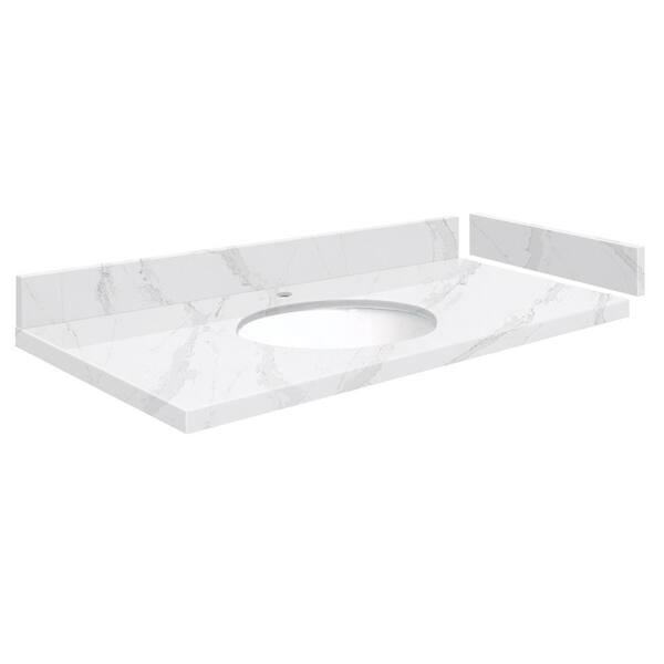 Transolid Silestone 48.5 in. W x 22.25 in. D Quartz White Round Single Sink Vanity Top in Calacatta Gold