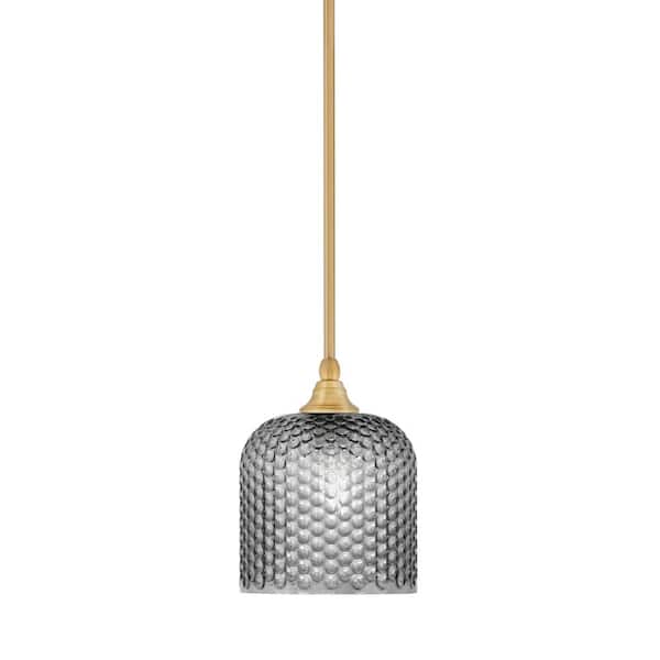 Unbranded Sparta 100-Watt 1-Light New Age Brass Shaded Pendant Light Mini Pendant with Smoke Textured Glass and No Bulb Included