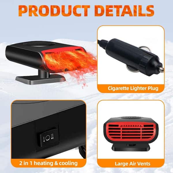 Unbranded 150-Watt 12-Volt Portable Forced Air Car Heater and Defroster  Heating and Cooling Fan Plugs Black Electric 27JSA10-3003