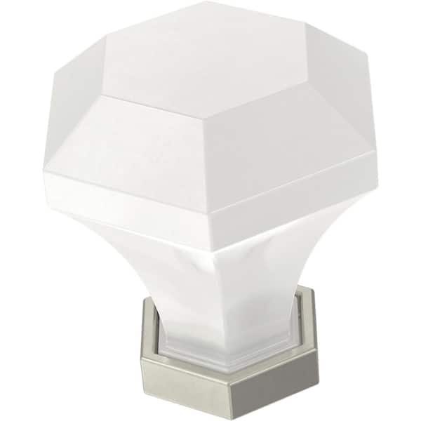 Home Decorators Collection Classic Acrylic 1-3/8 in. (35 mm) White and Satin Nickel Cabinet Knob