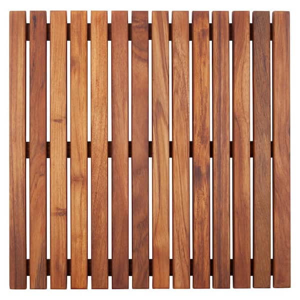Oiled Brown Teak Indoor and Outdoor Shower/Bath Mat 19.6 in. x 19.6 in.
