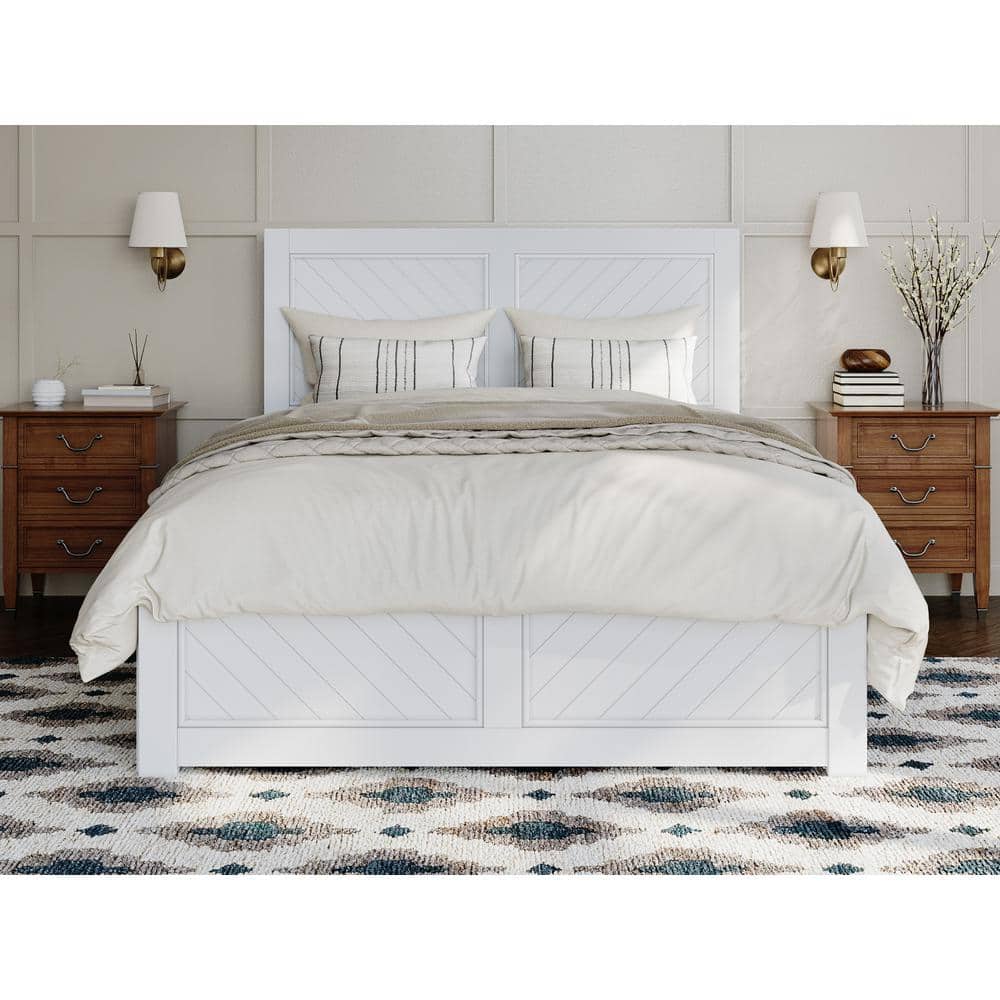 Canyon White Full Wood Platform Bed with Storage Drawers